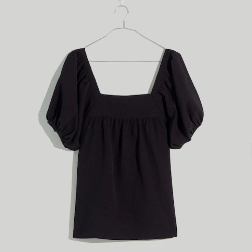 Madewell women’s seersucker bubble sleeve top in black size large - Picture 3 of 5